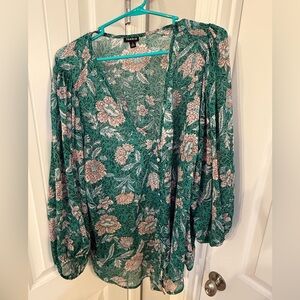 torrid Teal Green Floral V-Neck Peasant Blouse